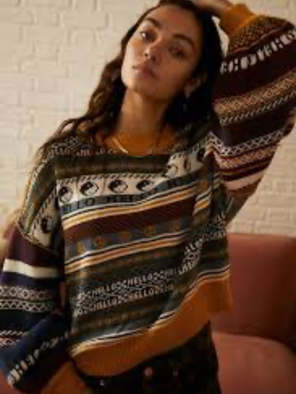Urban Outfitters BDG Marri Jacquard Patterned Boxy Fit Crewneck Ski Sweater
